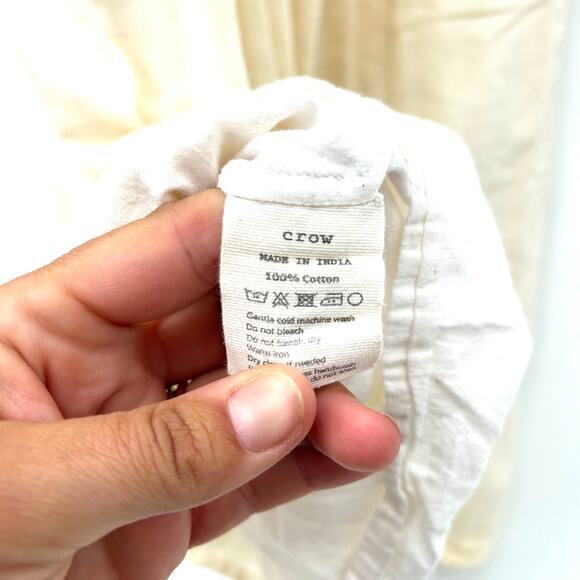 World Of Crow Boxy Sleeve Summer Dress Cotton Cottagecore Boho Cream XS Prairie - Picture 10 of 11